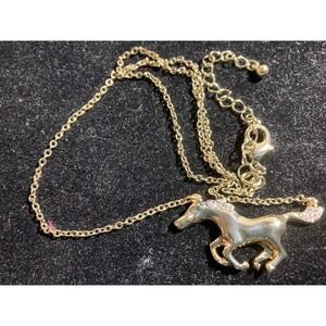 Mustang Horse 18" Gold Color Chain Necklace Faux Diamond Accents Clasp Closure